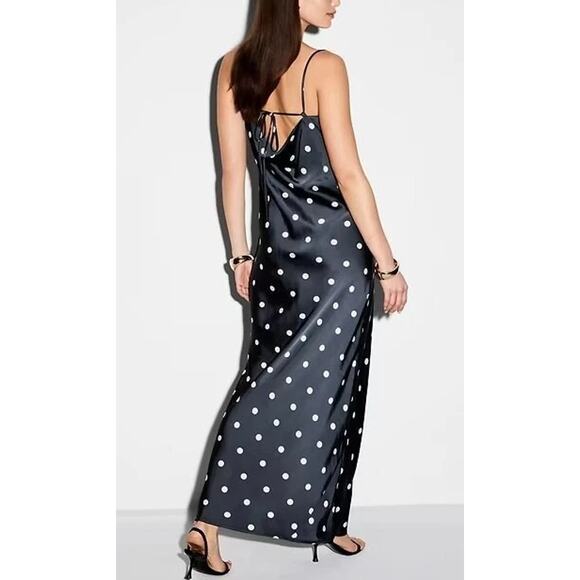 NWT Old Navy Dress Cowl Neck Slip Maxi Polka Dot Satin Romantic Party Retro - Picture 2 of 8
